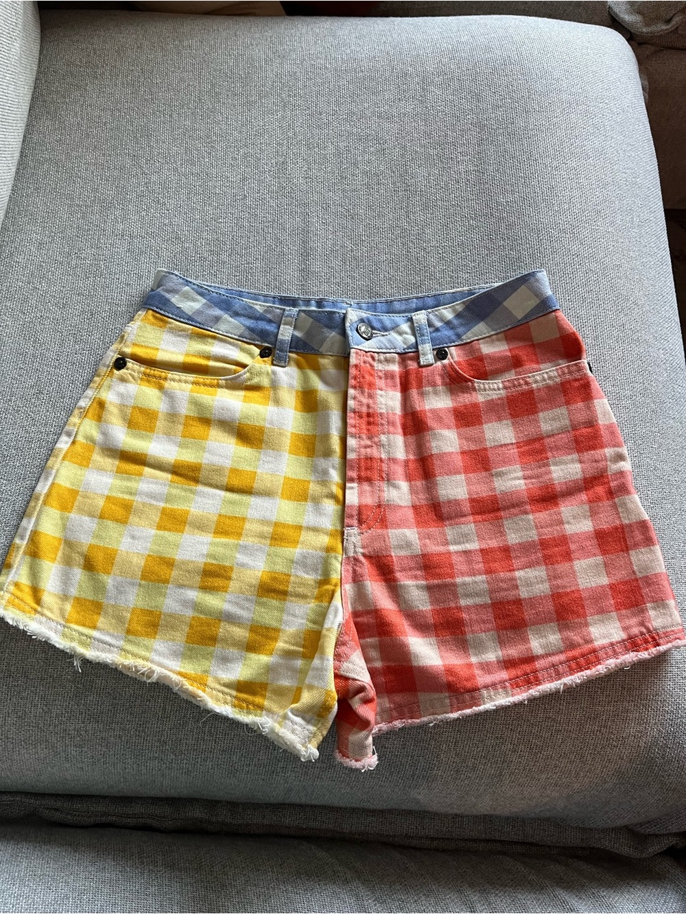 NWOT Anthropologie Farm Rio gingham color block high rise denim shorts - Small - Picture 3 of 5